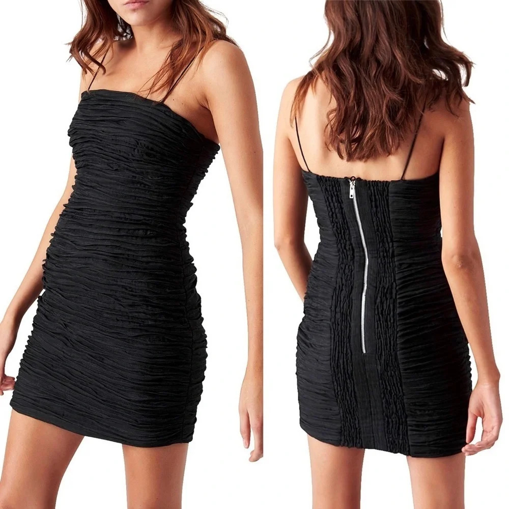 Aje Black Strapless Ruched Mini Dress